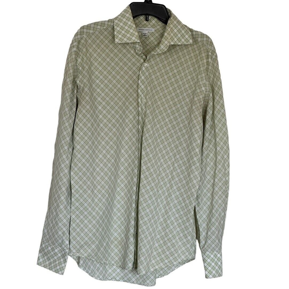 Banana Republic Men’s Green Checked Long Sleeve Button Up Shirt Sz Large